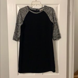 Loft black minidress with black and white sleeves